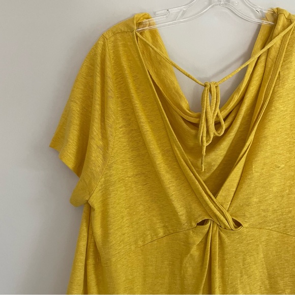 Anthropologie Maeve Horizon 100% Linen Yellow Twist Open Back Top Shirt XL - Picture 10 of 11